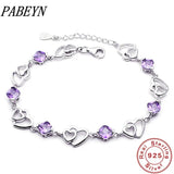Sterling Silver Amethyst Double Heart Love Bracelet for Women