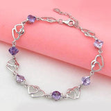 Sterling Silver Amethyst Double Heart Love Bracelet for Women