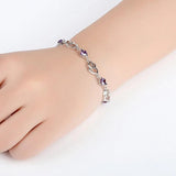 Sterling Silver Amethyst Double Heart Love Bracelet for Women