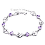 Sterling Silver Amethyst Double Heart Love Bracelet for Women