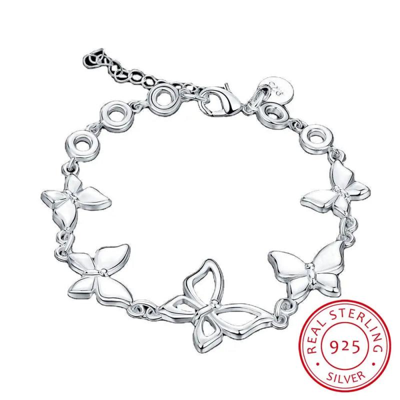 Charming Butterfly Pattern Bracelets Real 925 Sterling Silver Cubic Zirconia