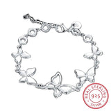 Charming Butterfly Pattern Bracelets Real 925 Sterling Silver Cubic Zirconia