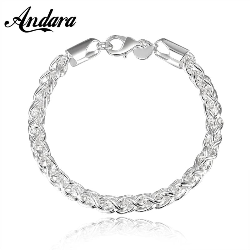 925 Silver Fish Bone Bracelet Men Women Jewelry