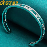 925 Silver Roman Numerals Open Bangle Bracelet Adjustable