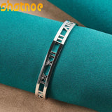 925 Silver Roman Numerals Open Bangle Bracelet Adjustable