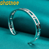 925 Silver Roman Numerals Open Bangle Bracelet Adjustable