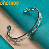 925 Silver Roman Numerals Open Bangle Bracelet Adjustable
