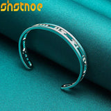 925 Silver Roman Numerals Open Bangle Bracelet Adjustable