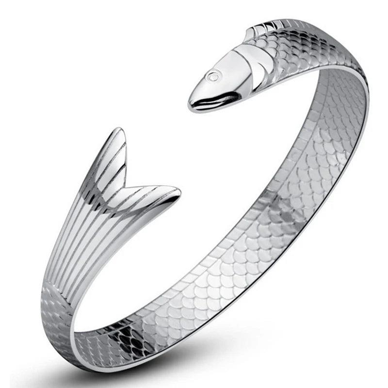 925 Silver Lucky Fish Bracelet Bangle for Women