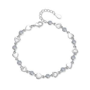 925 Silver Love Heart Zirconia Charm Bracelet Crystal Wedding Party Jewelry