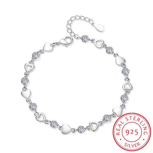 925 Silver Love Heart Zirconia Charm Bracelet Crystal Wedding Party Jewelry