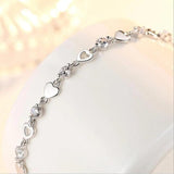 925 Silver Love Heart Zirconia Charm Bracelet Crystal Wedding Party Jewelry