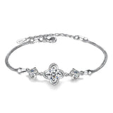 925 Silver Twist Flower Zirconia Bracelet Women Crystal Clover Pulseira Jewelry