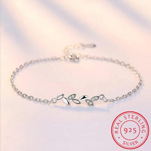 925 Silver Crystal Leaves Bracelet For Women Wedding Jewelry