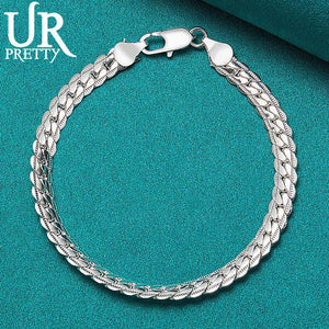 925 Sterling Silver 6mm Lace Chain Bracelet for Women Wedding Engagement