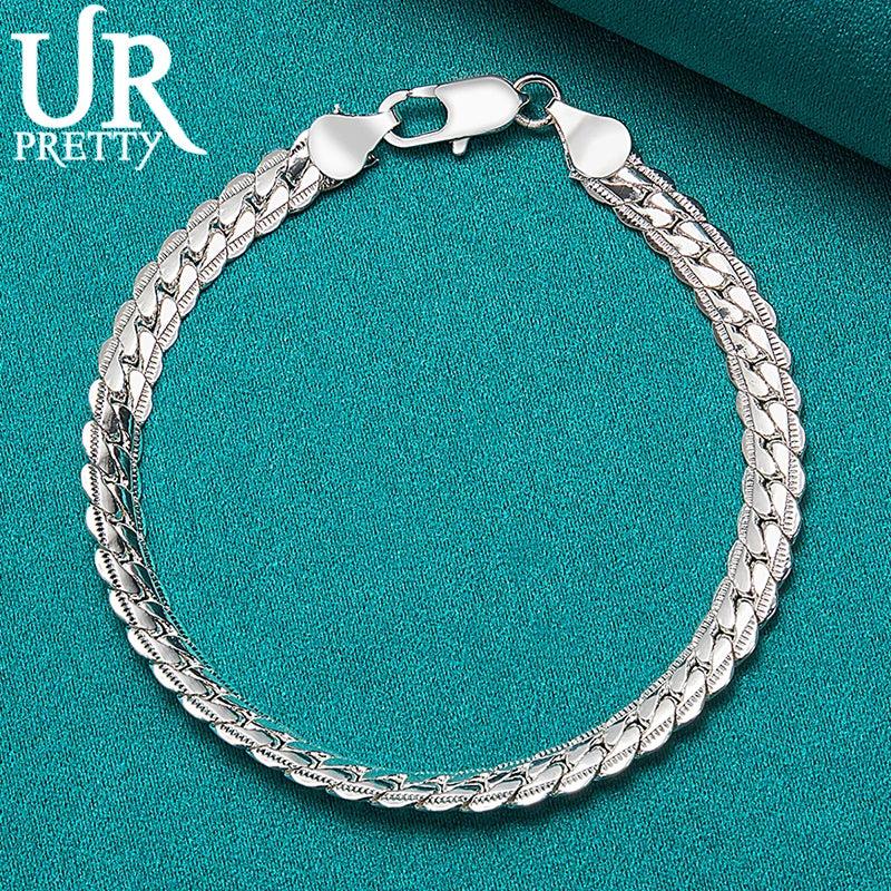 925 Sterling Silver 6mm Lace Chain Bracelet for Women Wedding Engagement