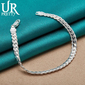 925 Sterling Silver 6mm Lace Chain Bracelet for Women Wedding Engagement