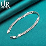 925 Sterling Silver 6mm Lace Chain Bracelet for Women Wedding Engagement