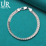 925 Sterling Silver 6mm Lace Chain Bracelet for Women Wedding Engagement