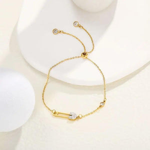 Adjustable Titanium Steel Pin Bracelet with Bright Diamond - Hand Jewelry