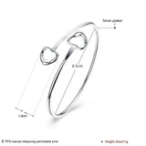 925 Silver Double Heart Bangle Bracelet Wedding Charm Jewelry