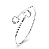 925 Silver Double Heart Bangle Bracelet Wedding Charm Jewelry