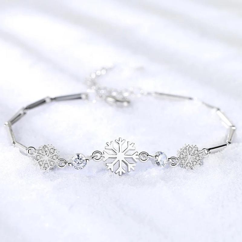 925 Sterling Silver Snowflake Bracelet for Women, Christmas Party Gift