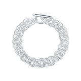 925 Silver Bracelet Round Circle Chain Bangles Women Gift