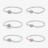 925 Silver Bracelet Women Charms Beads Heart Star Crystals Bangles