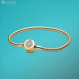 925 Silver Crown O Heart T-Bar Closure Snake Chain Bracelet