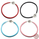 925 Silver Bracelet Classic Leather Chain Original Charm DIY Make