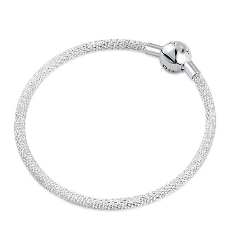 925 Silver Bracelet Star Clasp Snake Chain Rose DIY Charms Bracelet