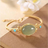Sapphire Sterling Silver Bracelet Oval Hetian Jade Turquoise Opening Bracelet