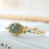 Sapphire Sterling Silver Bracelet Oval Hetian Jade Turquoise Opening Bracelet