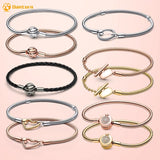 925 Silver Crown T-Bar Heart Closure Snake O Heart Chain Women Bracelets
