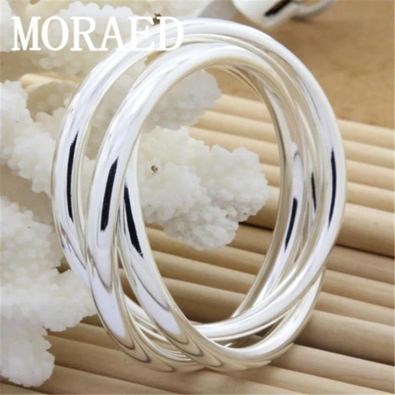 925 Sterling Silver Bracelet Bangles Women Three Lines Solid Bracelet Jewelry