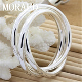 925 Sterling Silver Bracelet Bangles Women Three Lines Solid Bracelet Jewelry