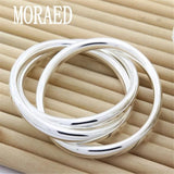 925 Sterling Silver Bracelet Bangles Women Three Lines Solid Bracelet Jewelry