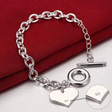 925 Sterling Silver Heart Chain Bangle Bracelet