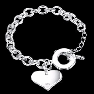 925 Sterling Silver Heart Chain Bangle Bracelet