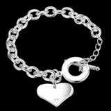 925 Sterling Silver Heart Chain Bangle Bracelet
