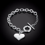 925 Sterling Silver Heart Chain Bangle Bracelet