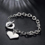 925 Sterling Silver Heart Chain Bangle Bracelet