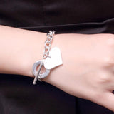 925 Sterling Silver Heart Chain Bangle Bracelet
