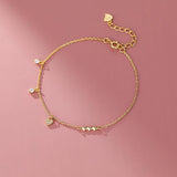 925 Silver 14K Plated Zircon Hearts Bracelet Wedding Jewelry