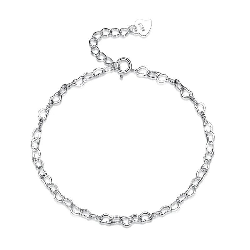 TrustDavis Sterling Silver Hollow Love Heart Chain Bracelet Women Lady Birthday