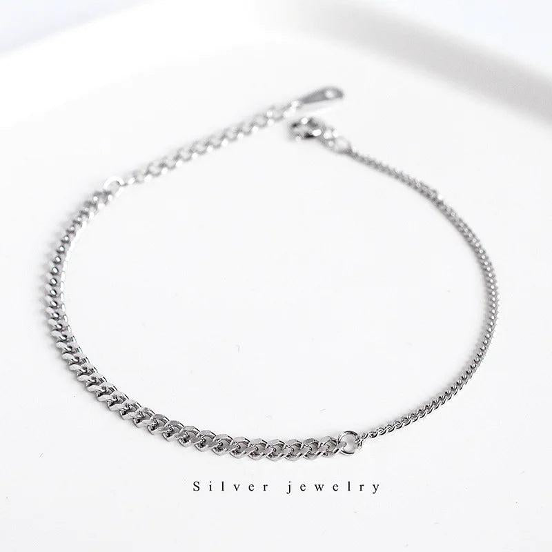 925 Silver Punk Splicing Chain Bracelet Women Classic Party Jewelry