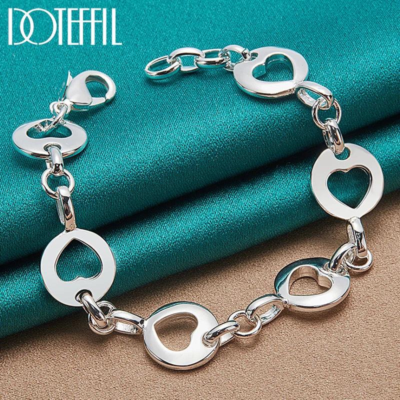925 Sterling Silver Heart Chain Bracelet Women Wedding Jewelry