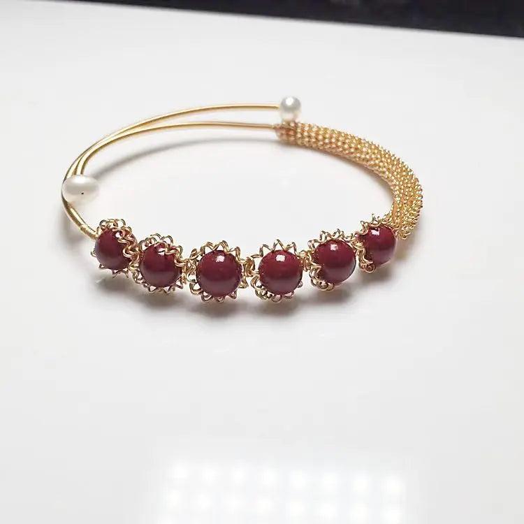 Red Cinnabar 14K Filled Wire Twining Bracelet for Women