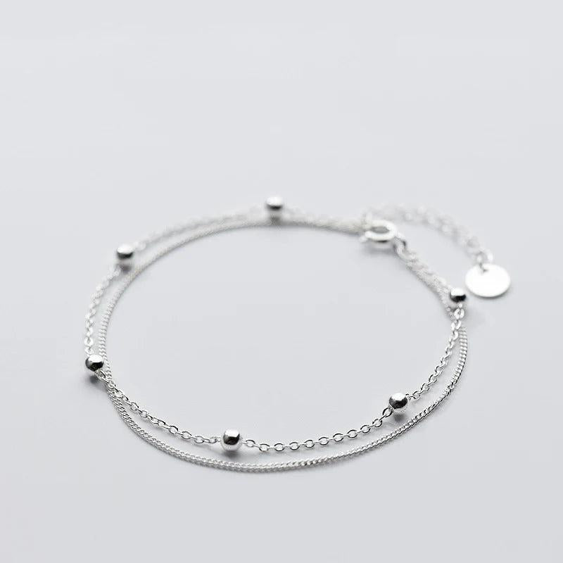 925 Silver Double Layer Beads Bracelet for Women